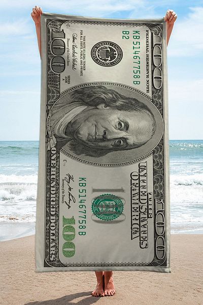 Else Halı Dollar Patterned Light and Fast Drying Water Absorbent Microfiber Beach Towel 75x150 cm