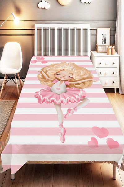 Else Dekor Single Pink White Princess Patterned Children's and Baby's Room Decorative Bedspread