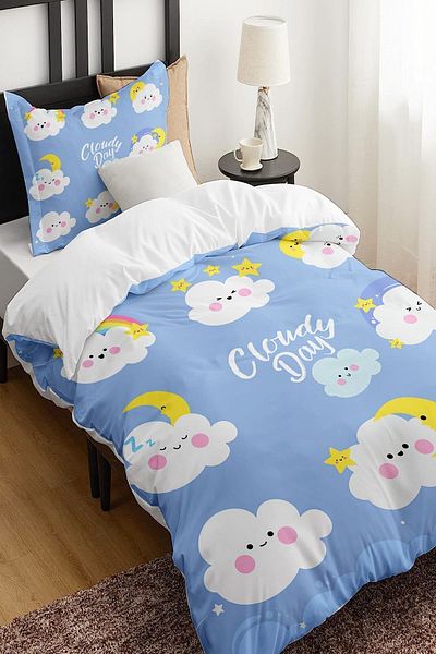 Else Dekor Single Children's Bedding Set - Cute and Clouds Patterned Without Sheets