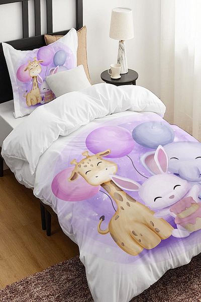 Else Dekor Single Colorful Balloon Animals Patterned Children's Bedding Set