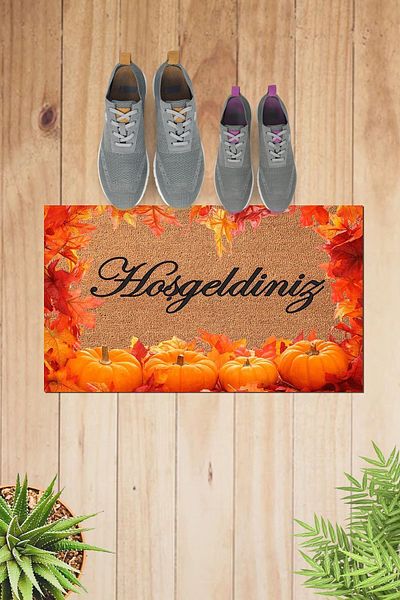 Else Dekor Pumpkin Welcome Modern Interior and Exterior Door Mat Kps-10