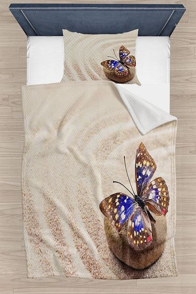 Else Dekor Blue Butterfly Yellow Beach Σετ Πικέ κουβερλί με μοτίβο μονό