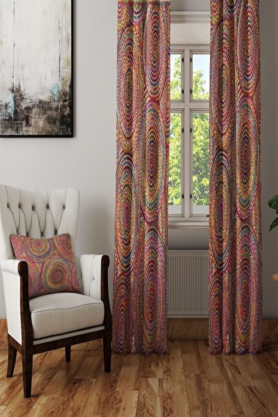 Else Halı Else Renkli Örgü İpler Hasır Jüt Desenli Dekoratif Salon Fon Perde