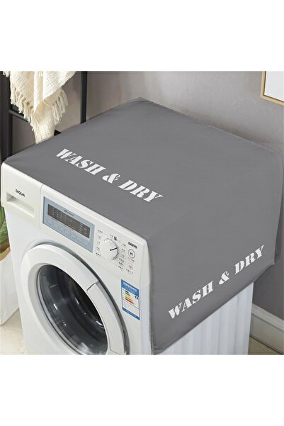 Else Halı Gri Beyaz Desenli Dekoratif Bulaşık Kurutma ve Çamaşır Makinesi Ört...