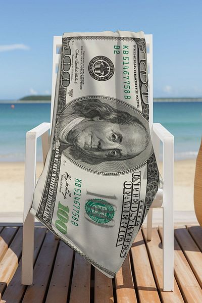 Else Halı Dollar Patterned Light and Fast Drying Water Absorbent Microfiber Beach Towel 75x150 cm