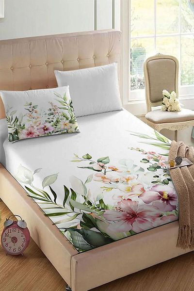 Else Halı Colorful Flowers Printed Patterned Elastic Single Pillowed Elastic Sheet Set 90x190cm