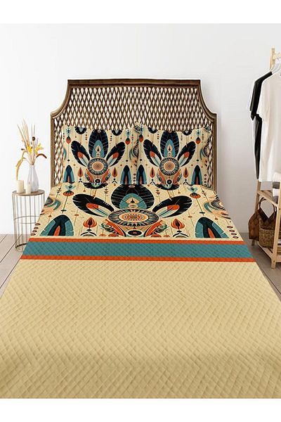 Else Dekor Double Colorful Pique Set - Feathers Patterned Bedspread
