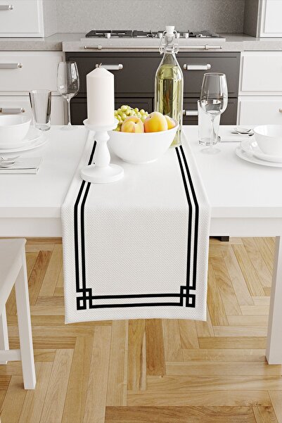 Else Dekor Λευκό Μαύρο Ριγέ Μοτίβο Εκτυπωμένο Αδιάβροχο Διακοσμητικό Τραπεζομάντιλο Runner 40x140cm