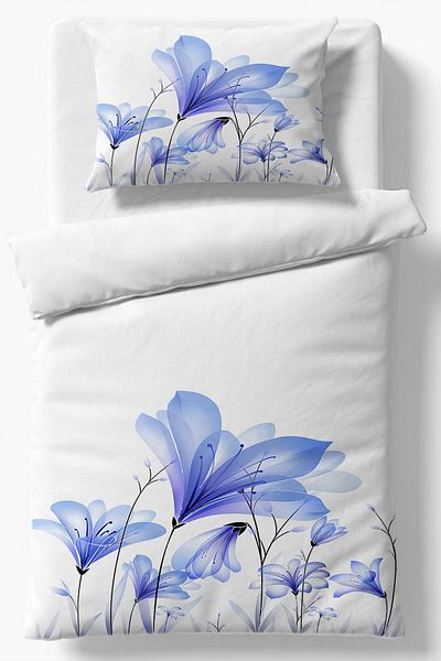 Else Halı Set de husă de pilotă din satin de bumbac imprimat cu model floral albastru