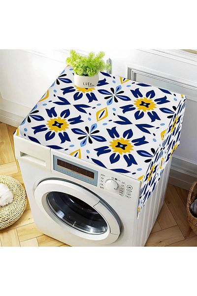 Else Dekor Albastru Alb Galben Husă decorativă pentru uscare și spălat vase cu model etnic 60x140cm