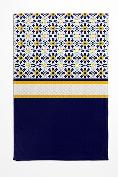 Else Dekor Ethnic Patterned Printed Double Pique Bedspread - Blue, White, Yellow