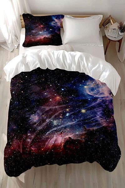 Else Dekor Imprimat Space Pattern - Set de lenjerie de pat pentru copii din satin de bumbac, single