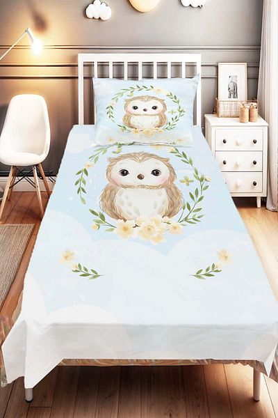 Else Dekor Blue Brown - Owl and Animal Patterned Children's and Baby's Bedspread