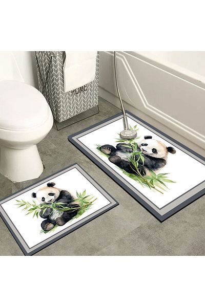 Else Dekor Σετ καθίσματος τουαλέτας Else Leafed Panda με μοτίβο που πλένεται αντιολισθητική βάση 2 τεμαχίων