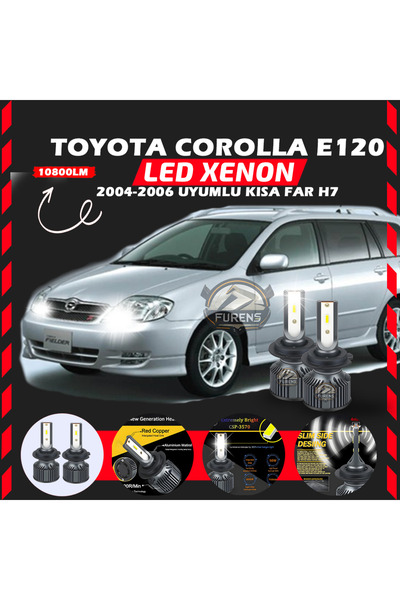 SHOOPLAA Toyota Corolla E120 2004-2006 Kısa Far Uyumlu Şimşek Etkili Led Xeno...