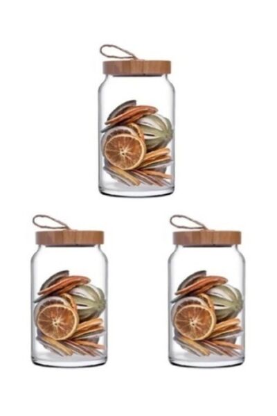 Paşabahçe 3 Pieces Woody Bamboo Jar with Lid 1130cc 43593