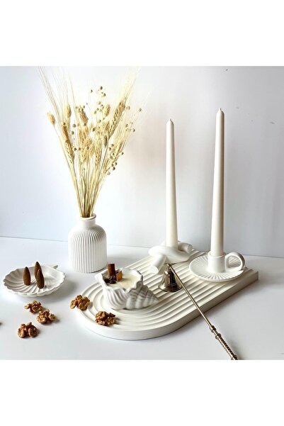 baboyhome Tepsi, Şamdan, Mumluk,istiridye Tabak Ve Vazodan Oluşan 6 Parça Dek...