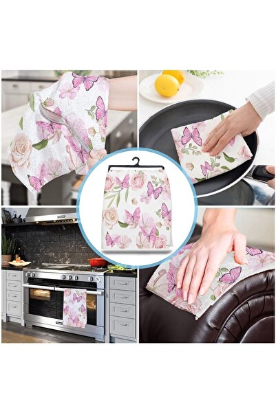 Else Dekor Μοτίβο λουλουδιών ροζ πεταλούδα Πετσέτα κουζίνας από μικροΐνες που στεγνώνει ύφασμα απορρόφησης νερού Πετσέτα χεριών