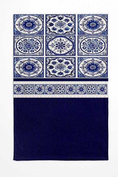 Else Dekor Double Blue and White Pique Set - Tile Patterned Bedspread