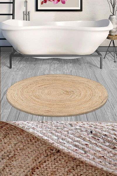 Else Halı Else Decor Φυσικό Σχοινί Σχοινί Ψάθινο Πλεξούδα Γιούτα Στρογγυλό Μπροστινό Χαλάκι Μπάνιου 120x120cm