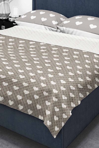Else Dekor طقم مفرش سرير مطبوع عليه قلب رمادي مبطن مزدوج مقاس 200 × 220 سم