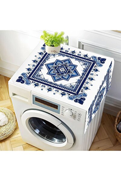 Else Dekor 60x140cm Blue and White Floral Patterned Dish Dryer and Washing Machine Cover