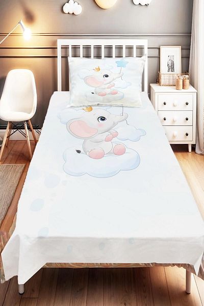 Else Dekor Elephant Patterned Cloud Balloon Kids and Baby Bedspread - Decorative