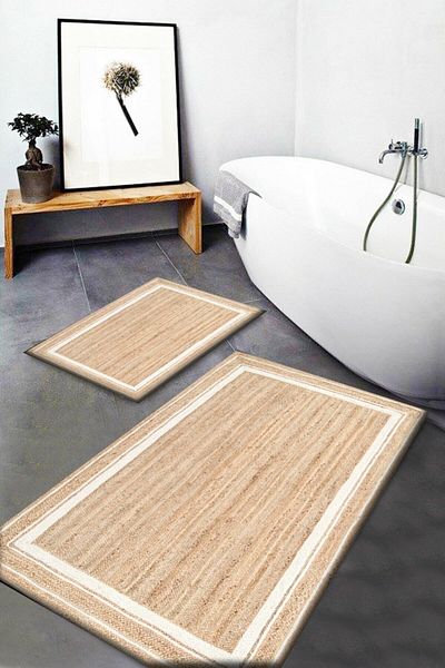 Else Halı Else Wicker Sisal Jute με μοτίβο πλενόμενη αντιολισθητική βάση 2 τεμαχίων χαλάκι μπάνιου Σετ καθίσματος τουαλέτας Jtsbny-10