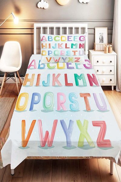 Else Dekor Alphabet Patterned Colorful Children's and Baby's Bedspread