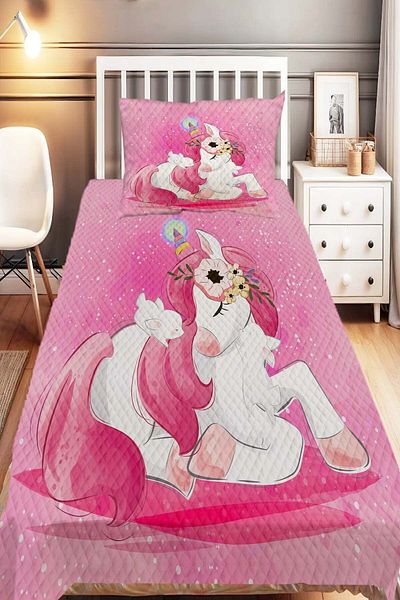 Else Dekor Pink Unicorn Horse Patterned Single Children's Pique Set