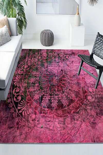 Else Halı Mürdüm Retro Osmanlı Desenli Modern Kaymaz Yıkanabilir Mutfak Salon...