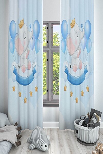 Else Dekor Декоративна штора для дитячої кімнати та кімнати немовлят з синім візерунком у вигляді повітряних кульок