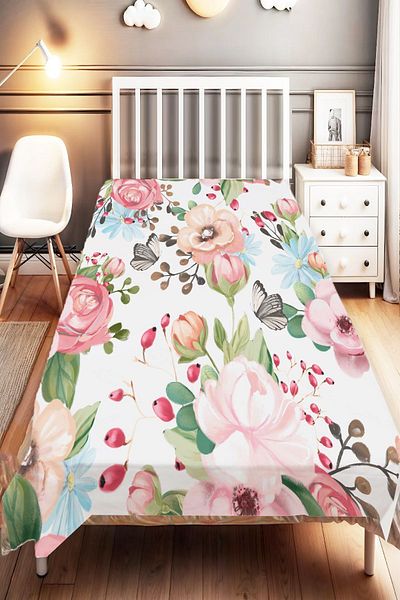 Else Dekor Colorful Flower Patterned Single Children's and Baby's Bedspread