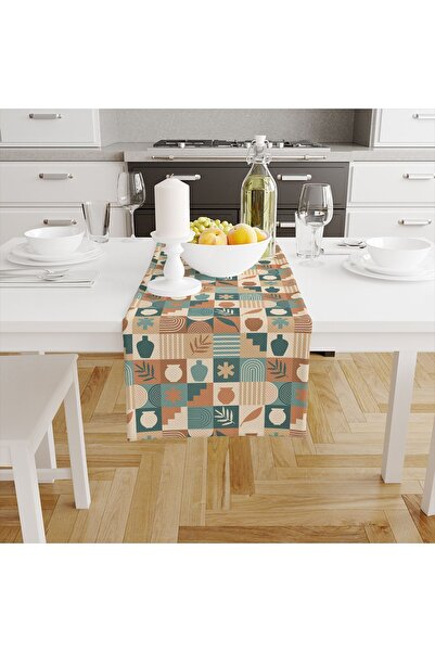 Else Dekor Καφέ Ρετρό Μοτίβο Ψηφιακό Εκτυπωμένο Αδιάβροχο Διακοσμητικό Δρομέα 40x140cm