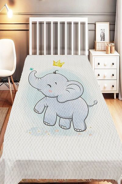 Else Dekor Single Blue Balloon Children's Pique Set - Elephant Pattern
