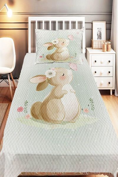 Else Dekor Pink Love Single Panda Patterned Children's Pique Set - Bicycle