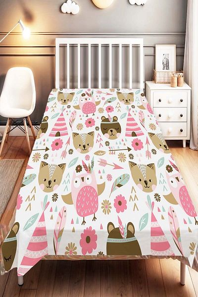Else Dekor Pink Animals Patterned Children and Baby Bedspread - Room Decorative