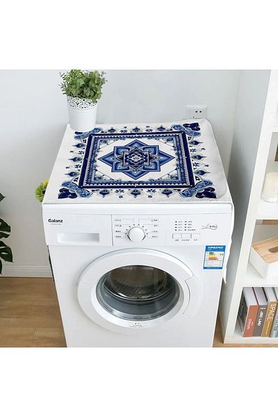Else Dekor 60x140cm Μπλε και άσπρο κάλυμμα στεγνωτηρίου πιάτων και πλυντηρίου ρούχων με λουλουδάτο σχέδιο
