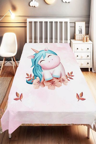 Else Dekor Pink Unicorn Horse Patterned Children's and Baby's Room Decorative Bedspread