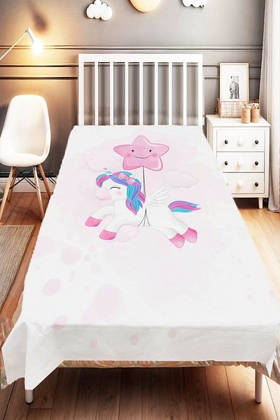 Else Dekor Flying Star Cute Unicorn Patterned Children's and Baby's Room Decorative Bedspread