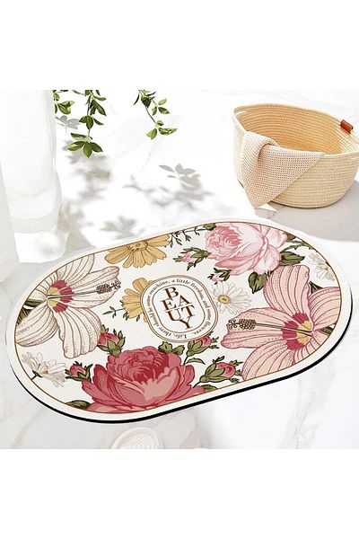Else Dekor Else Floral μοτίβο ντους που απορροφά νερό Μπροστινό χαλάκι μπάνιου Κάθισμα τουαλέτας Οβάλ χαλί μπάνιου ynps-04