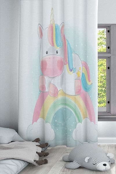 Else Dekor Unicorn Patterned Colorful Rainbow - Baby and Children's Room Background Curtain Cushion Cover with Gift