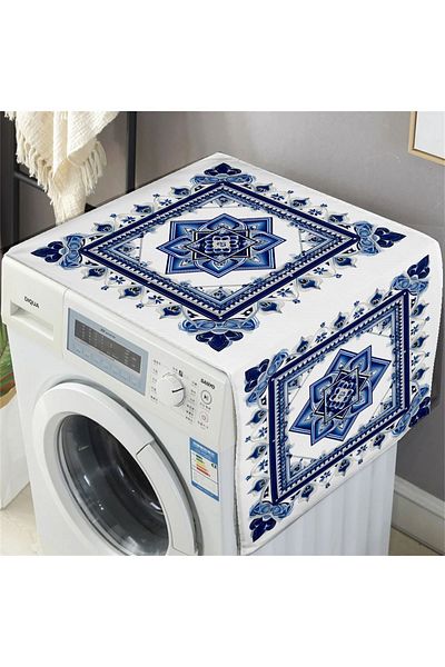 Else Dekor 60x140cm Μπλε και άσπρο κάλυμμα στεγνωτηρίου πιάτων και πλυντηρίου ρούχων με λουλουδάτο σχέδιο