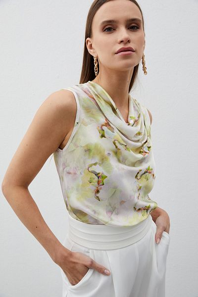 Sateen Bluză cu guler din dantelă cu model verde ulei