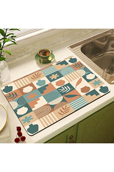 Else Halı Tezgah Üstü Bulasik Kurutma Matı Kaymaz Su Emici Kurulama Bezi Kuru...