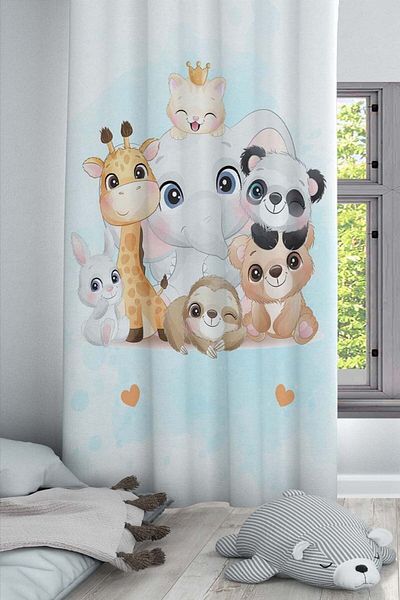 Else Dekor Perdeau de fundal pentru camera copiilor și bebelușilor cu flori decorative și animale gazele