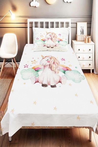 Else Dekor Unicorn Clouds Horse Rainbow Patterned Children's and Baby's Room Decorative Bedspread