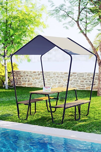 Yekta Home Yekta Modüler Kamelya Tenteli Bahçe Masası 6 Kişilik Piknik Masası