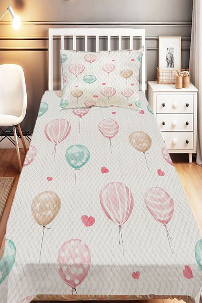 Else Dekor Single Pink Blue Balloon Patterned Children's Pique Set