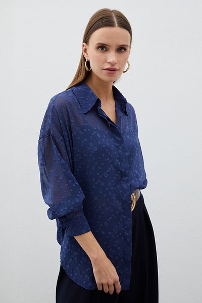 Sateen Cămașă lungă cu model ALBASTRU ÎNCHIS